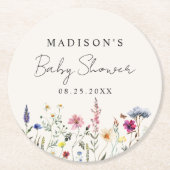 Elegante Wildblume Meadow Cream Baby Dusche Runder Pappuntersetzer (Vorderseite)