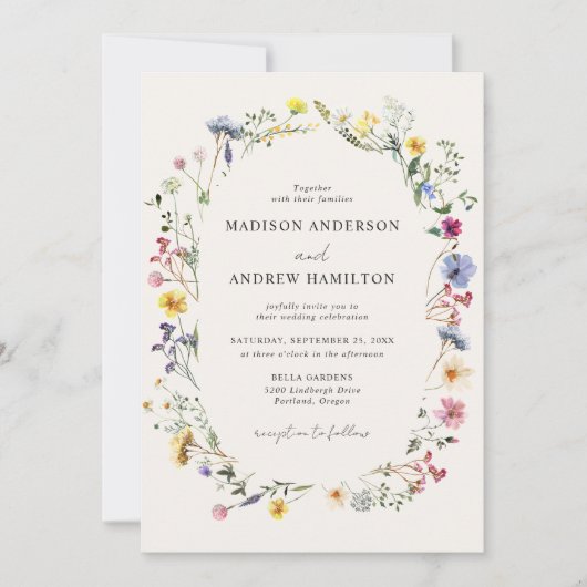 Elegante Wildblume Meadow Cream Wedding Einladung (Vorderseite)