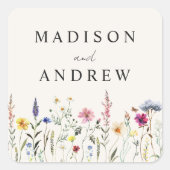 Elegante Wildblume Meadow Cream Wedding Quadratischer Aufkleber (Vorderseite)
