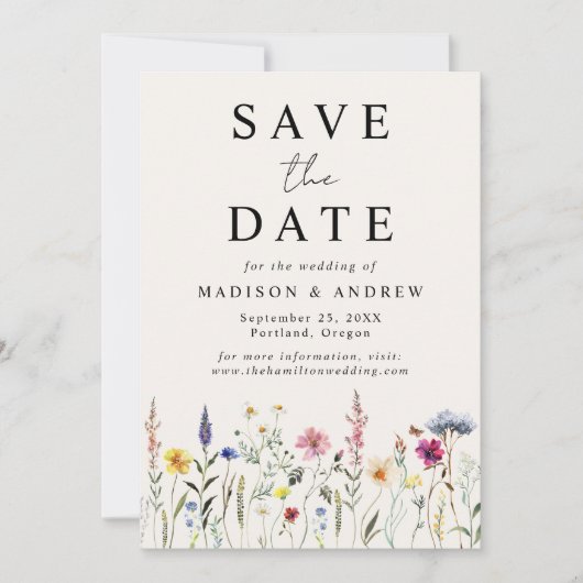 Elegante Wildblume Meadow Cream Wedding Save The Date (Vorderseite)