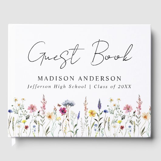 Elegante Wildblume Meadow Foto Graduation Party Gästebuch (Vorderseite)