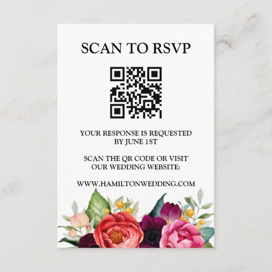 Elegante Wildblume Meadow QR Code Wedding RSVP Begleitkarte (Vorderseite)