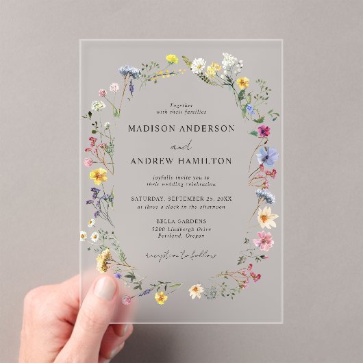 Elegante Wildblume Meadow Wedding Acryleinladungen (Insitu (Handheld))
