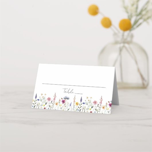 Elegante Wildblume Meadow Wedding Platzkarte (Vorderseite)