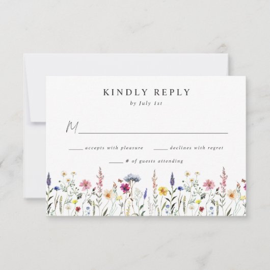 Elegante Wildblume Meadow Wedding RSVP Karte (Vorderseite)