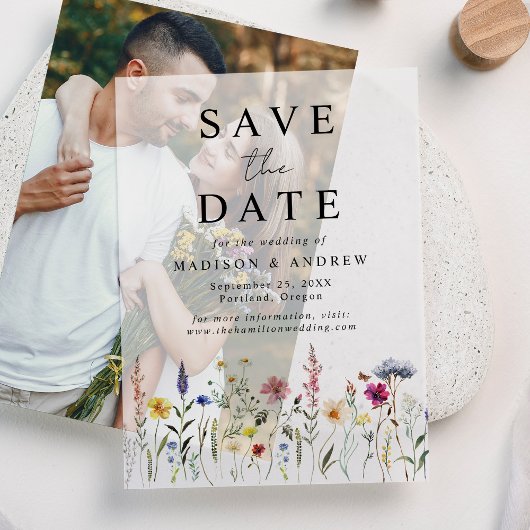 Elegante Wildblume Meadow Wedding Save the Date Pergament Einladungen