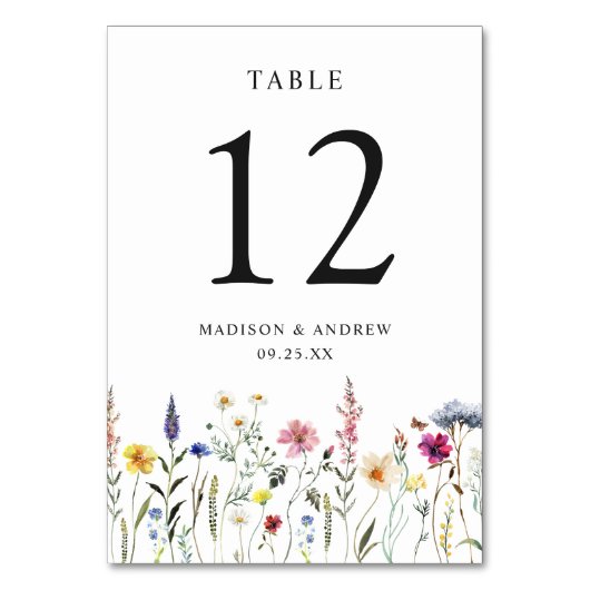Elegante Wildblume Meadow Wedding Tischnummer (Vorderseite)