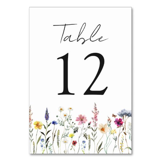 Elegante Wildblume Meadow Wedding Tischnummer (Vorderseite)