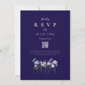 Elegante Wildblume Navy Blau Blush Rosa QR-Code Einladung (Rückseite)