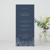Elegante Wildblume Navy Blue Wedding Dinner Menu Menükarte (Stehend Vorderseite)