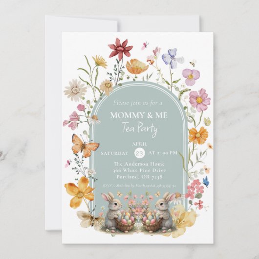 Elegante Wildblume Ostern Mommy & Me Party Einladung (Vorderseite)