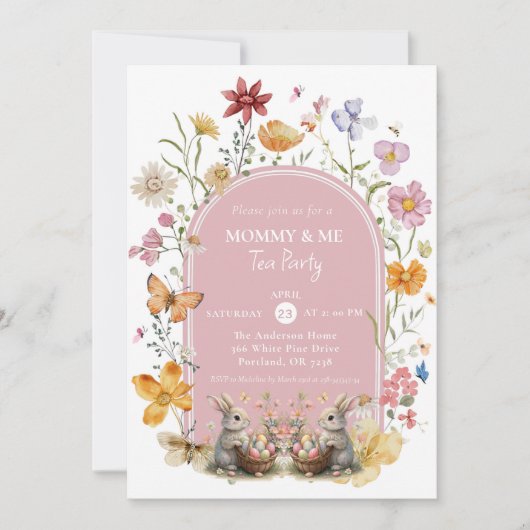 Elegante Wildblume Ostern Mommy & Me Party Einladung (Vorderseite)