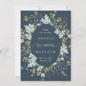 Elegante Wildblume Oval Frame Wedding Foto Navy Save The Date (Vorderseite)