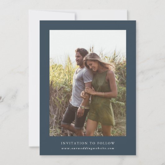 Elegante Wildblume Oval Frame Wedding Foto Navy Save The Date (Rückseite)