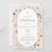 Elegante Wildblume Oval Rahmen Christening Einladung (Vorderseite)