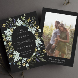 Elegante Wildblume Oval Rahmen Hochzeitszitz Foto  Save The Date