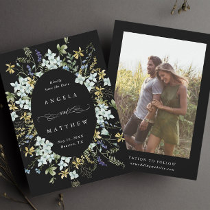 Elegante Wildblume Oval Rahmen Hochzeitszitz Foto Save The Date