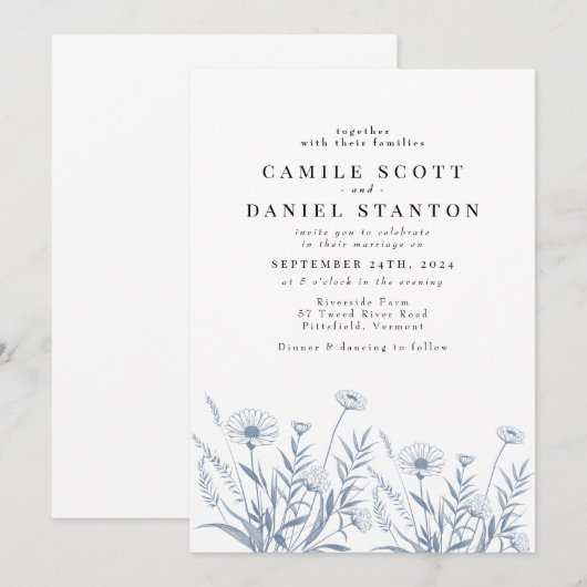 Elegante Wildblume Periwinkle Wedding Einladung (Vorne/Hinten)