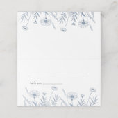 Elegante Wildblume Periwinkle Wedding Platzkarte (Außenseite Aufgefaltet)