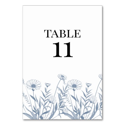 Elegante Wildblume Periwinkle Wedding Tischnummer (Rückseite)