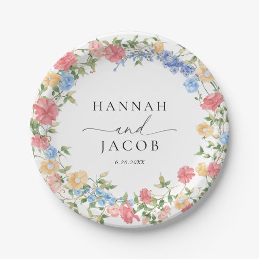 Elegante Wildblume Personalisiert Hochzeit Pappteller (Vorderseite)