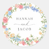 Elegante Wildblume Personalisiert Wedding Envelope Runder Aufkleber (Vorderseite)