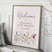 Elegante Wildblume Pink Baby Dusche Begrüßungszeic Poster