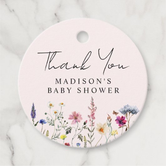 Elegante Wildblume Pink Baby Dusche Vielen Dank Geschenkanhänger (Vorderseite)