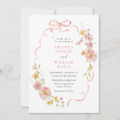 Elegante Wildblume Pink Bow Wedding Einladung (Vorderseite)