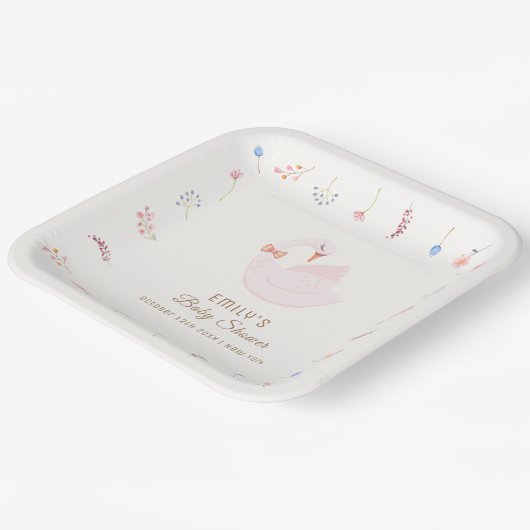 Elegante Wildblume Princess Swan Girl Babydusche Pappteller (Gewinkelt)