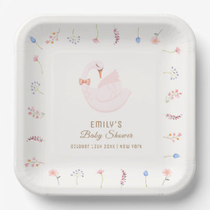 Elegante Wildblume Princess Swan Girl Babydusche Pappteller