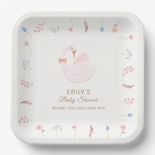 Elegante Wildblume Princess Swan Girl Babydusche Pappteller (Vorderseite)