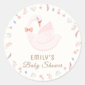 Elegante Wildblume Princess Swan Girl Babydusche Runder Aufkleber (Vorderseite)