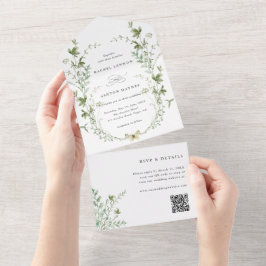 Elegante Wildblume QR Code Hochzeit All In One Einladung