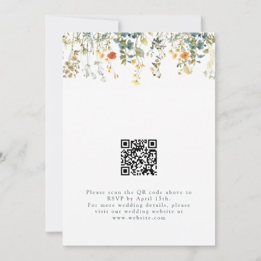 Elegante Wildblume QR Code Hochzeit Einladung (Rückseite)