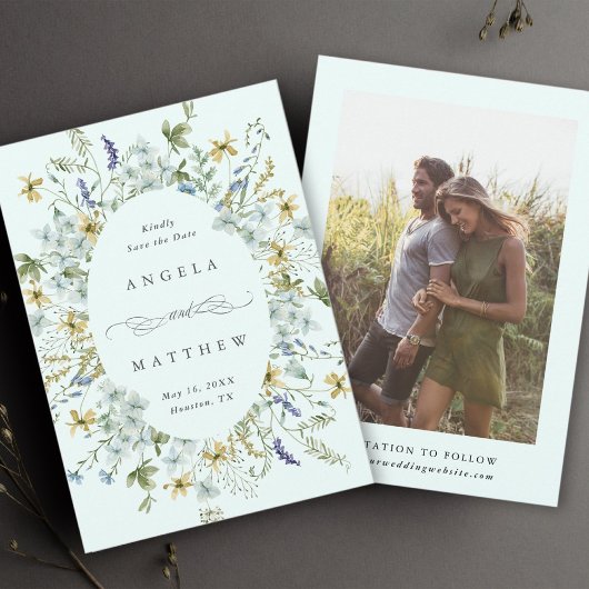 Elegante Wildblume Rahmen Hochzeitsgraben Foto Min Save The Date