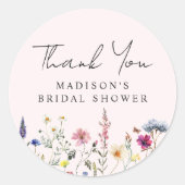 Elegante Wildblume Rosa Brautparty Vielen Dank Runder Aufkleber (Vorderseite)