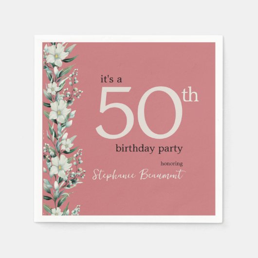 Elegante Wildblume Rosa Überraschung 50. Geburtsta Serviette (Vorderseite)