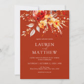 Elegante Wildblume Rostorange Hochzeit im Herbst Einladung (Vorderseite)