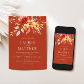 Elegante Wildblume Rostorange Hochzeit im Herbst Einladung