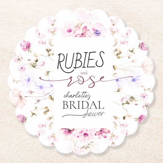 Elegante Wildblume Ruby Rose Brautparty Untersetzer (Vorderseite)