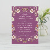Elegante Wildblume Rustic Berry Lila Wedding Einladung (Stehend Vorderseite)