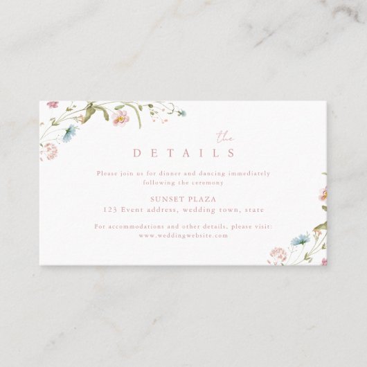 Elegante Wildblume Rustic Boho Hochzeiten Details Platzkarte (Vorderseite)