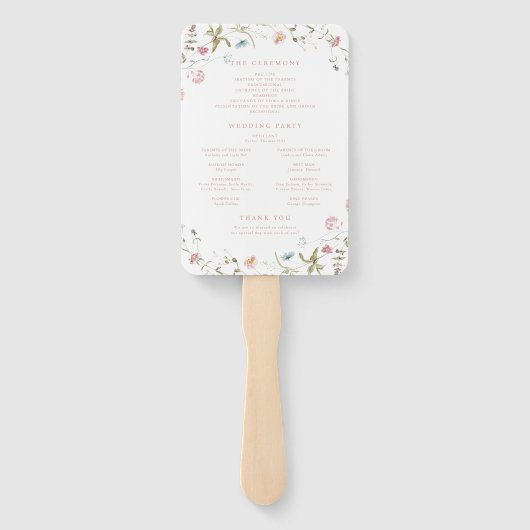 Elegante Wildblume Rustic Boho Hochzeitsprogramm Fächer (Rückseite)