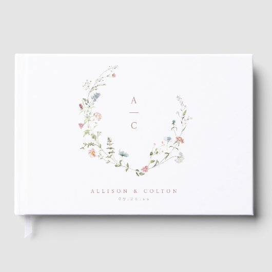 Elegante Wildblume Rustic Boho Wedding Monogram Gästebuch (Vorderseite)