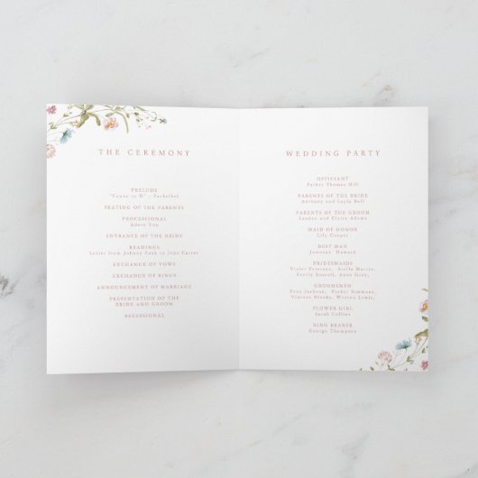 Elegante Wildblume Rustic Boho Wedding Monogram Programm (Innenseite)