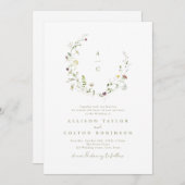 Elegante Wildblume Rustic Boho Wedding Monogramm Einladung (Vorne/Hinten)