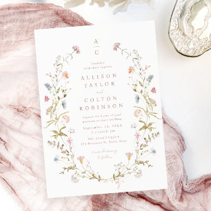 Elegante Wildblume Rustic Boho Wedding Monogramm Einladung