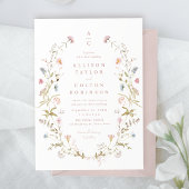 Elegante Wildblume Rustic Boho Wedding Monogramm Einladung