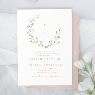 Elegante Wildblume Rustic Boho Wedding Monogramm Einladung